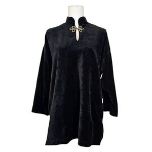 Vintage Asian Inspired Black Velvet Oversized Tunic Size S/M
